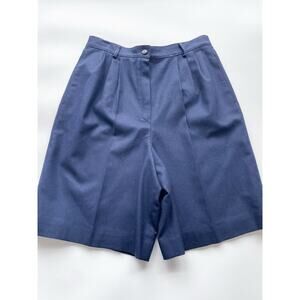 Women's Vintage Pendleton Wool Navy Blue Pleated High Waisted Shorts Size 12